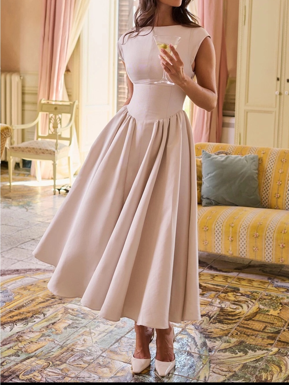House of CB Debutante French dove Moire satin Midi Dress